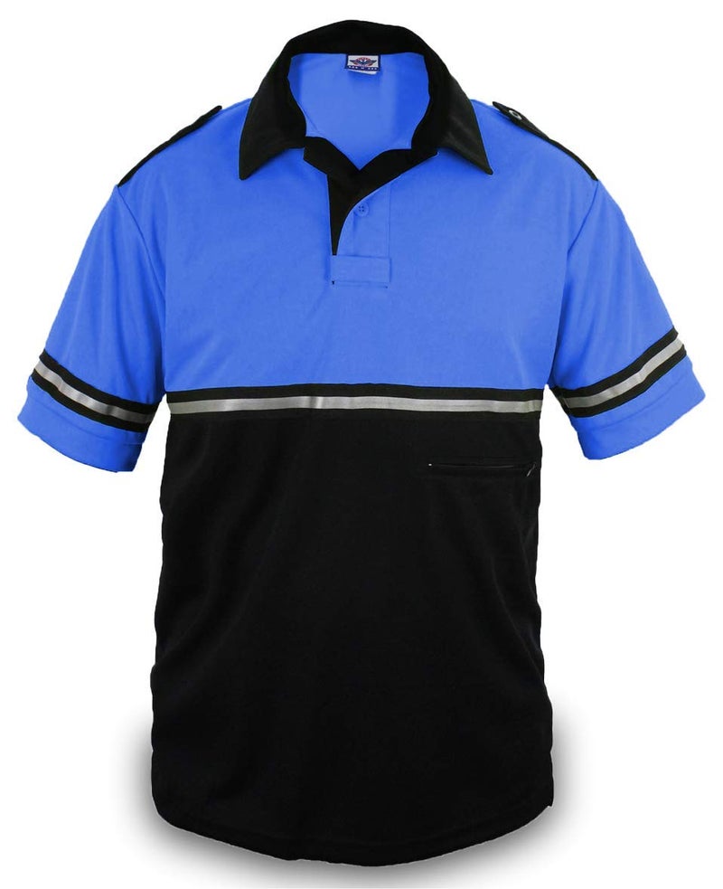 First Class Two Tone Bike Patrol Shirt with Reflective Stripes and Zipper Pocket (Royal Blue and Black) (XL) - Image 2